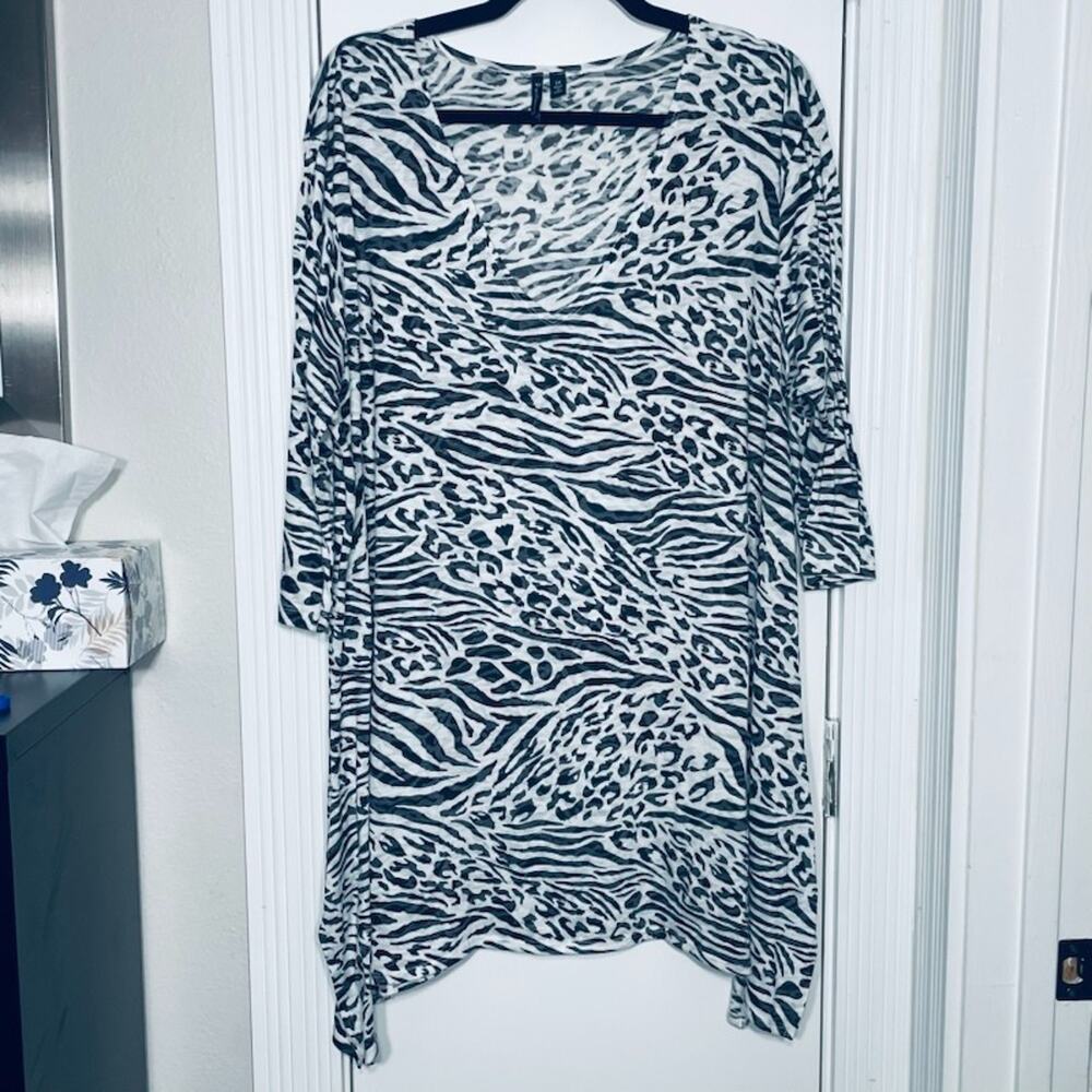 Portocruz Animal Print Cover-up Asymmetric Hem 3/4 Sleeve Resort Cruise Wear 2XL